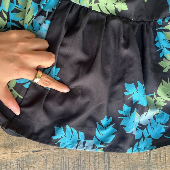 eShakti Sz L Custom Blue Green Floral Black Maxi Wrap Dress Bloomcore Boho - Picture 10 of 16